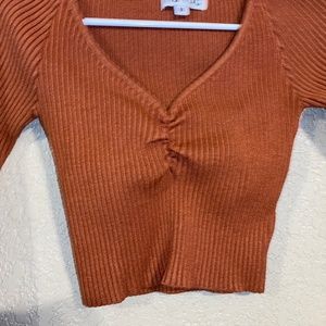 Cropped burnt orange ribbed long sleeve